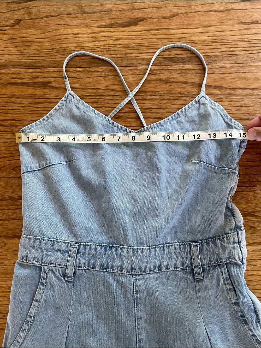 NWT Molly Bracken Light Blue Denim Jumpsuit With Thin Straps Wide Leg Sz L - Picture 10 of 13
